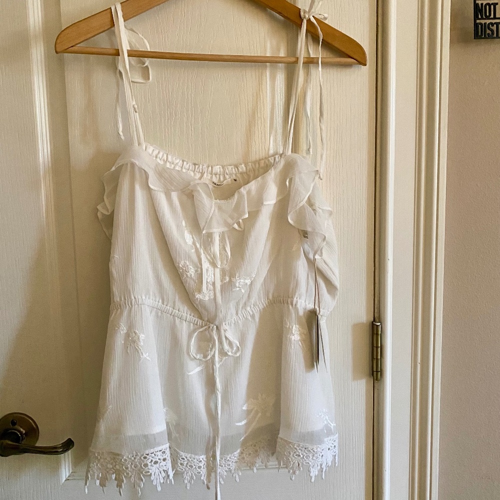 NWT $258 TULAROSA Irish Crocheted Lace Shoulder Tie Exquisite Embroidered Cami